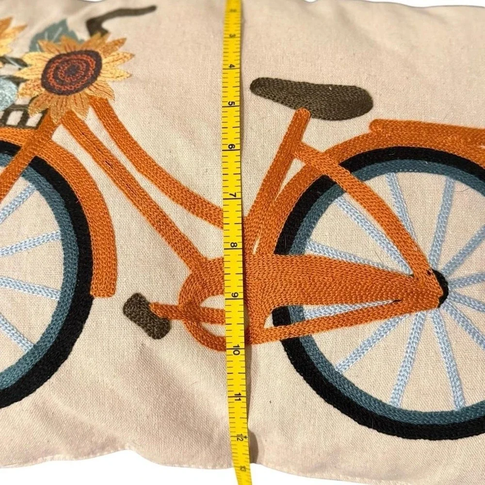 Vintage Cottagecore Grannycore Bicycle with sunflowers embroidered pillow